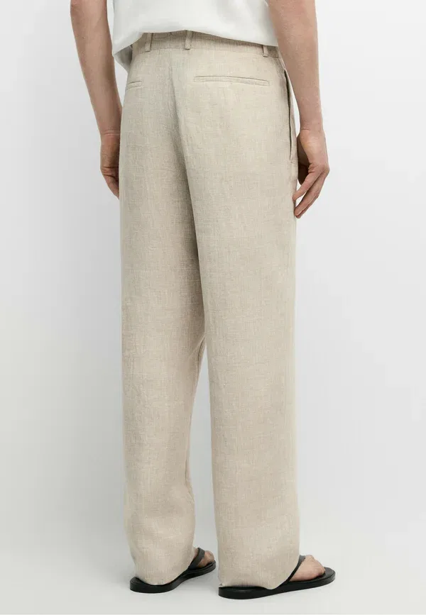 Брюки льняные check pants Massimo Dutti, Beige, бежевый — фото 3