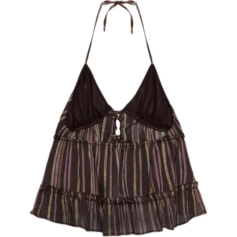 Женская майка на тонких бретелях с вырезом халтер Brown ZARA, Brown — фото 3
