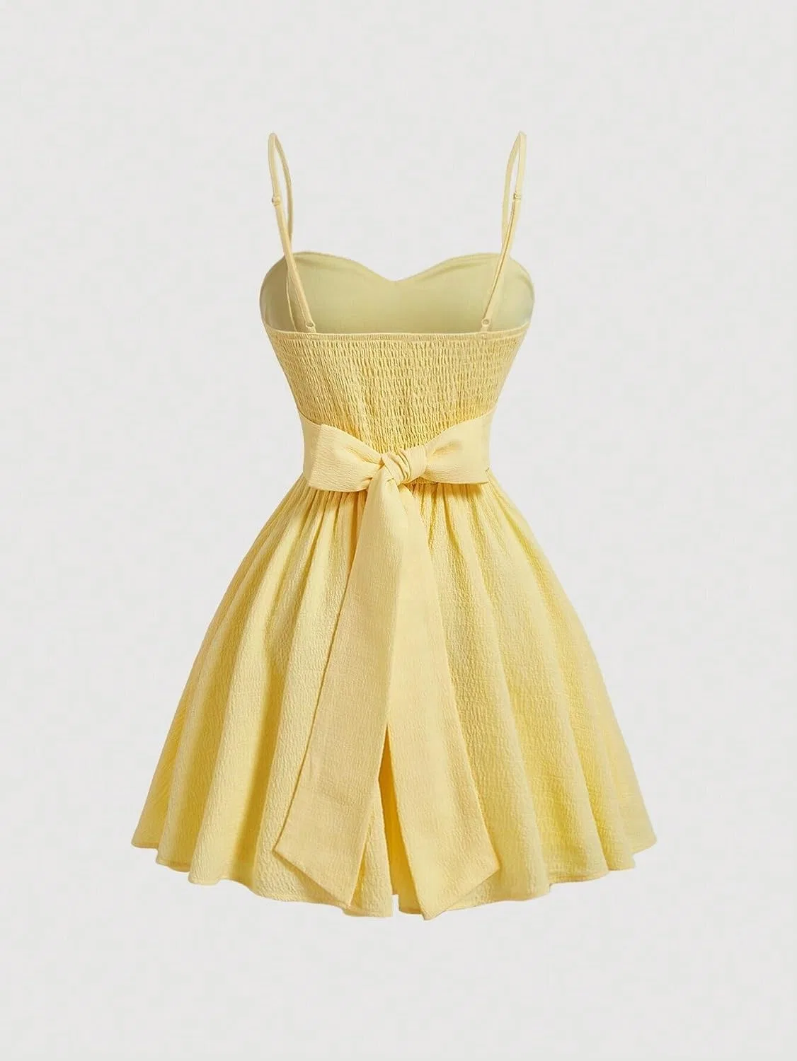 Женское повседневное платье на бретелях с бантом сзади, Yellow — фото 2