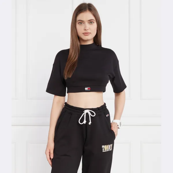 Укороченная футболка Tjw sp crp xs со значком с воротником-стойкой Tommy Hilfiger, черный — фото 2
