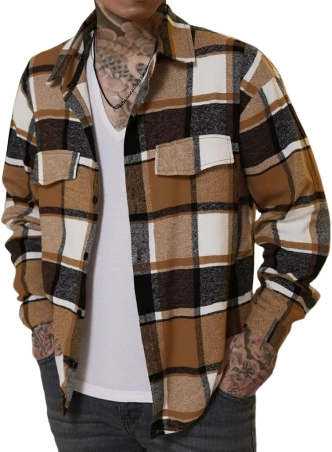 

Мужская фланелевая рубашка TWGONE с капюшоном и длинными рукавами