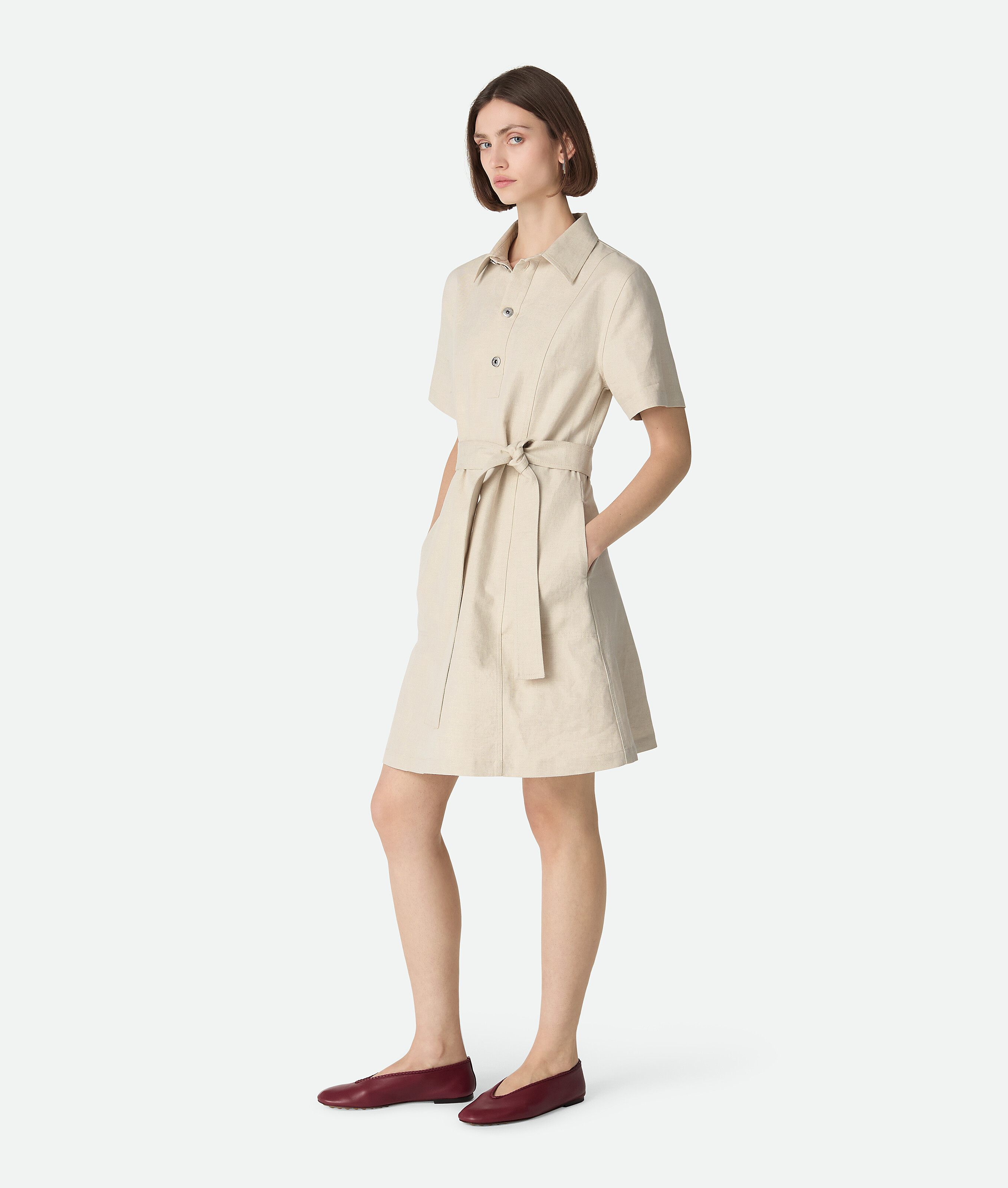 Cotton and linen dress BOTTEGA VENETA, серый меланж/мел — фото 2