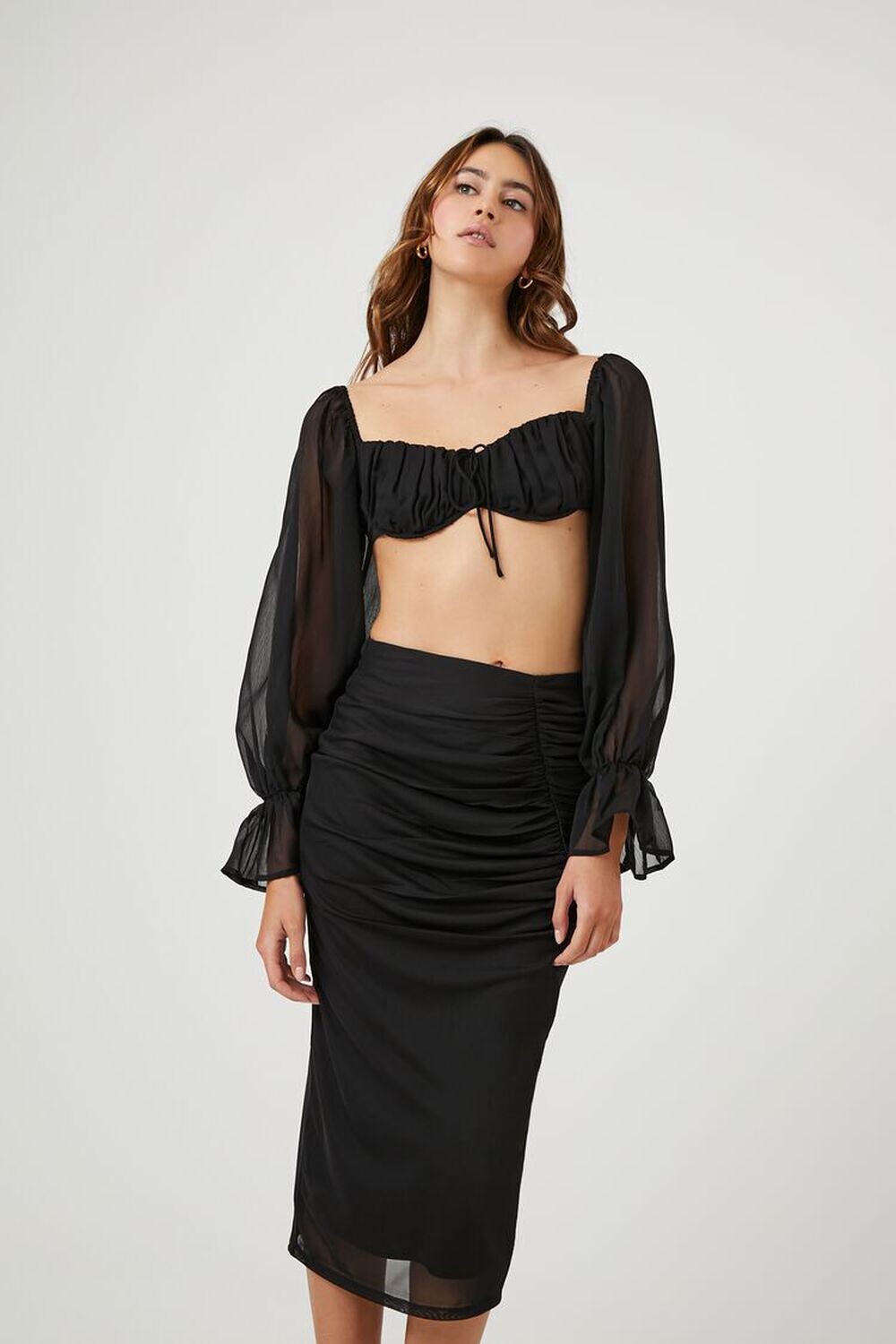 

Юбка-миди из сетчатой ткани со сборками Forever 21, черный