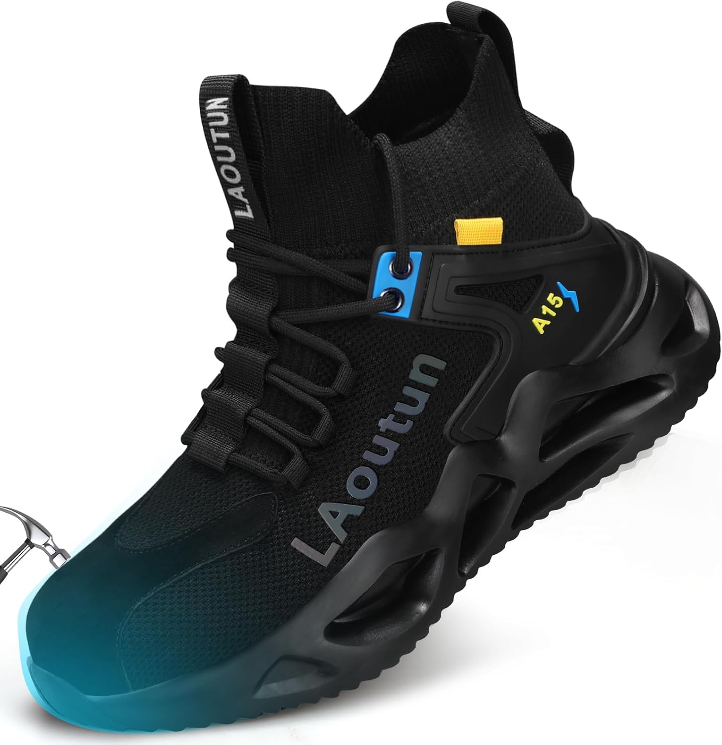 

Мужские ботинки LAoutun с металлическим носком, безопасные кроссовки, комфортные, легкие, стойкие к проколам, без шнурков, неразрушимые строительные ботинки, черный