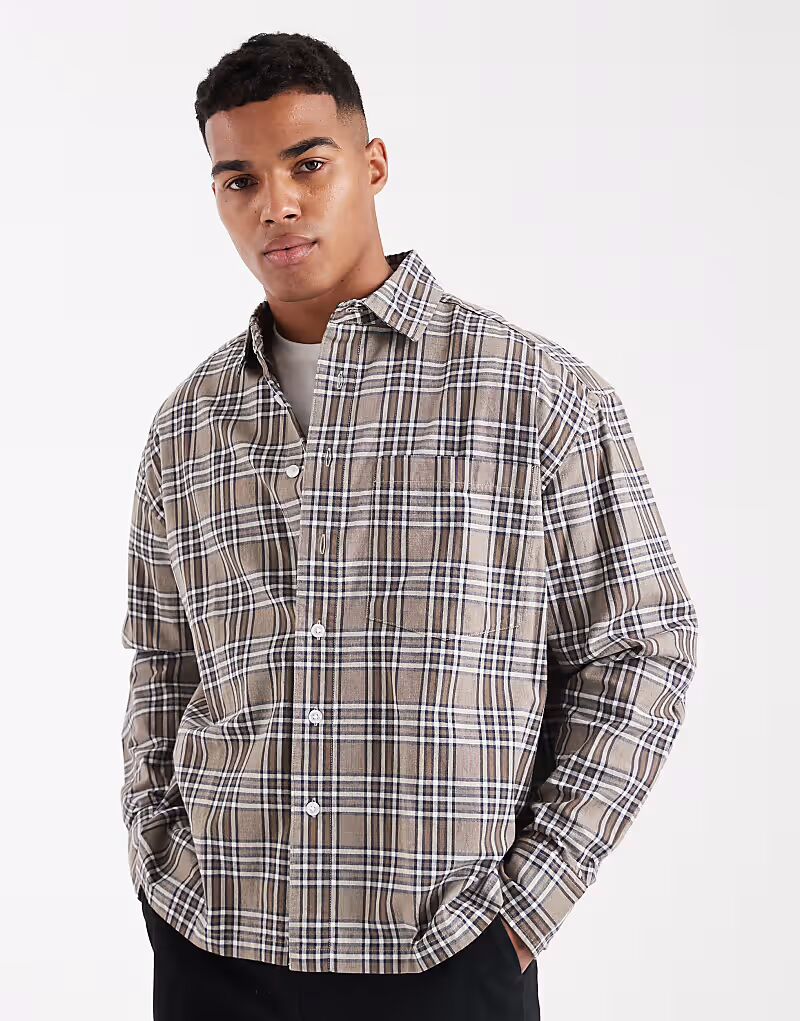 

Рубашка & SONS в бежевую клетку с начесом Only & Sons