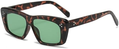 

Популярные модные квадратные солнцезащитные очки для женщин, ретро-очки с заклепками, мужские солнцезащитные очки «кошачий глаз», трендовые солнцезащитные очки MTZJH, Leopard Dark Green