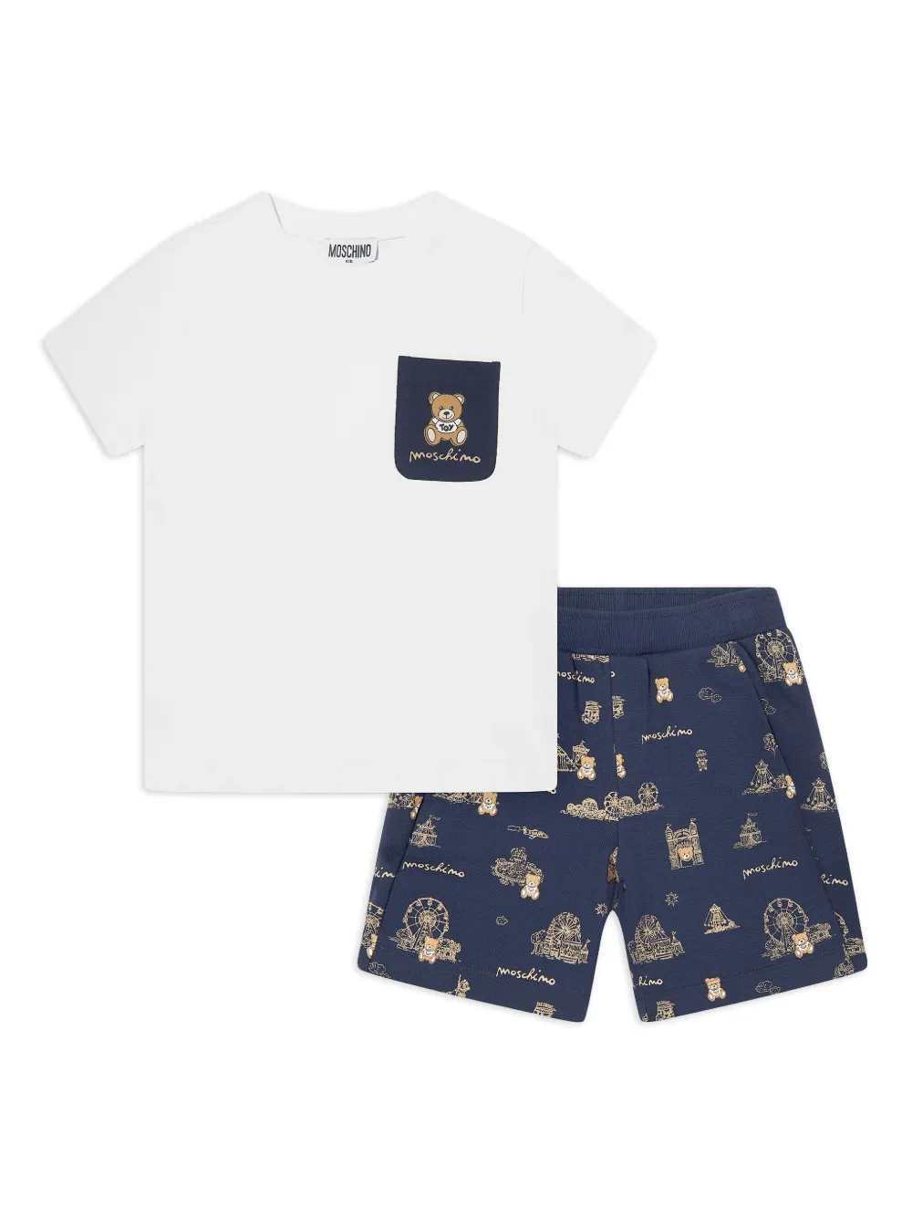 

Комплект из футболки и шортов с логотипом Moschino Kids, белый
