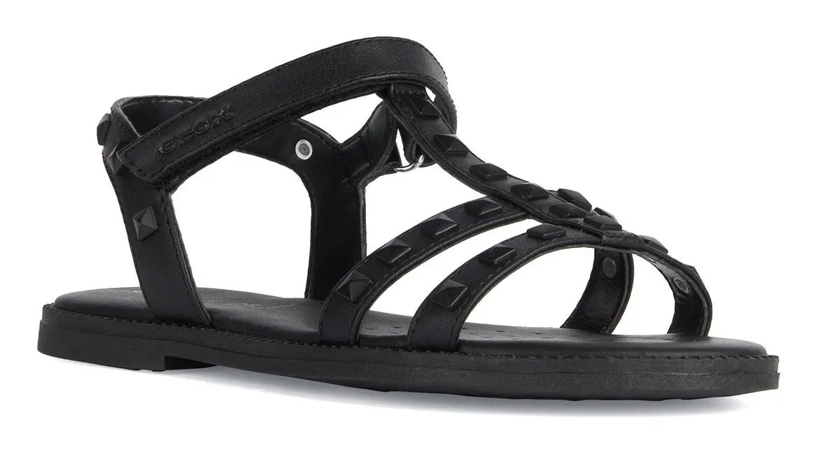 

Босоножки Geox "J SANDAL KARLY GIRL", летняя обувь, туфли на липучке, сандалии, с цветочной аппликацией, черный