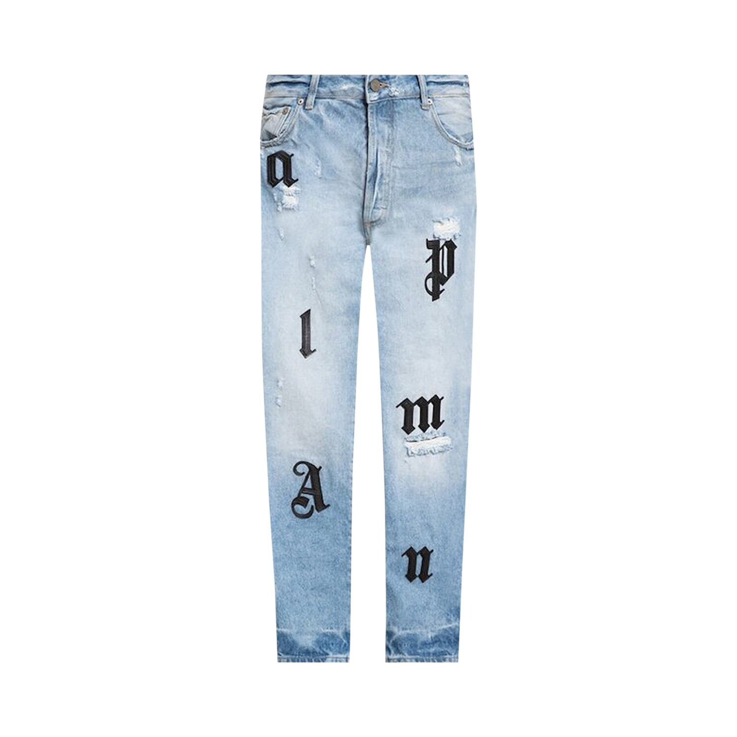 

Джинсы с нашивками-логотипами Palm Angels, светло-голубые