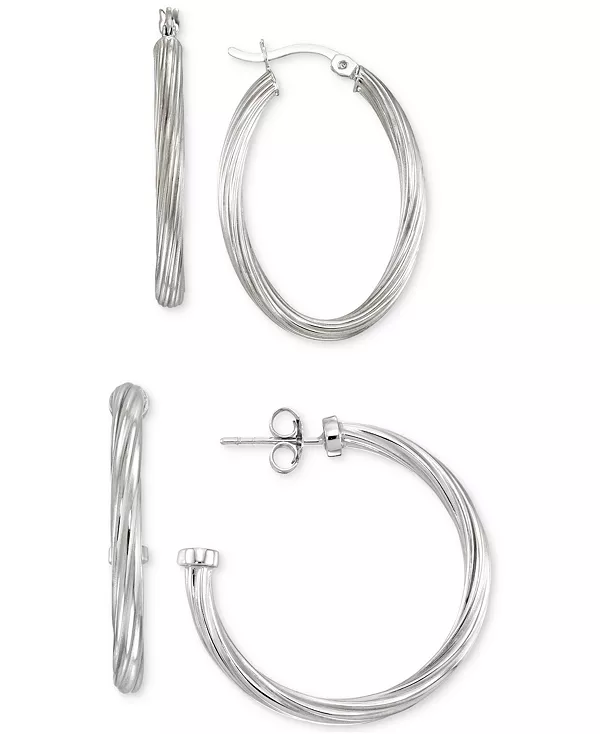 

Комплект из двух серег-колец из 14-каратного золота с вермелем (также из стерлингового серебра) Macy'S, silver