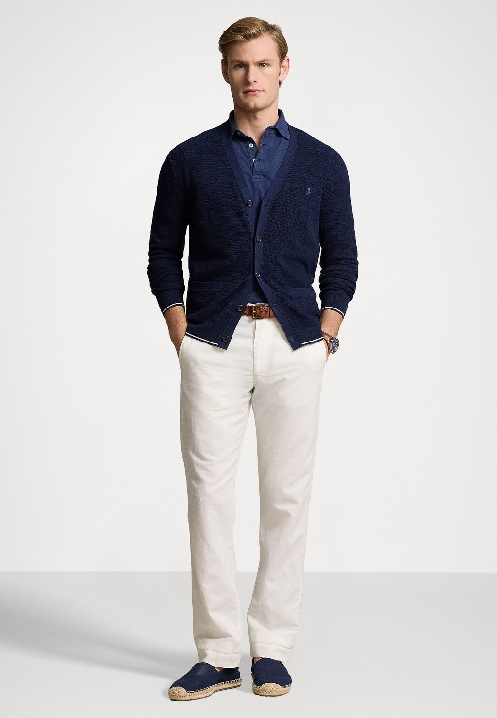 

Кардиган TEXTURED COTTON LINEN V NECK CARDIGAN Ralph Lauren, темно-синий