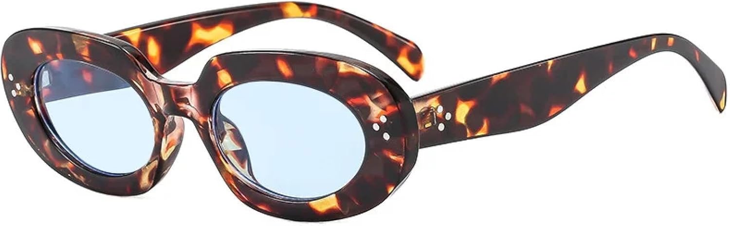 

Роскошные овальные солнцезащитные очки «кошачий глаз» для женщин, винтажный стиль, модные очки для мужчин, трендовый панк, с заклепками, защита от УФ-излучения UV400 TKKTLLT, Leopard-blue