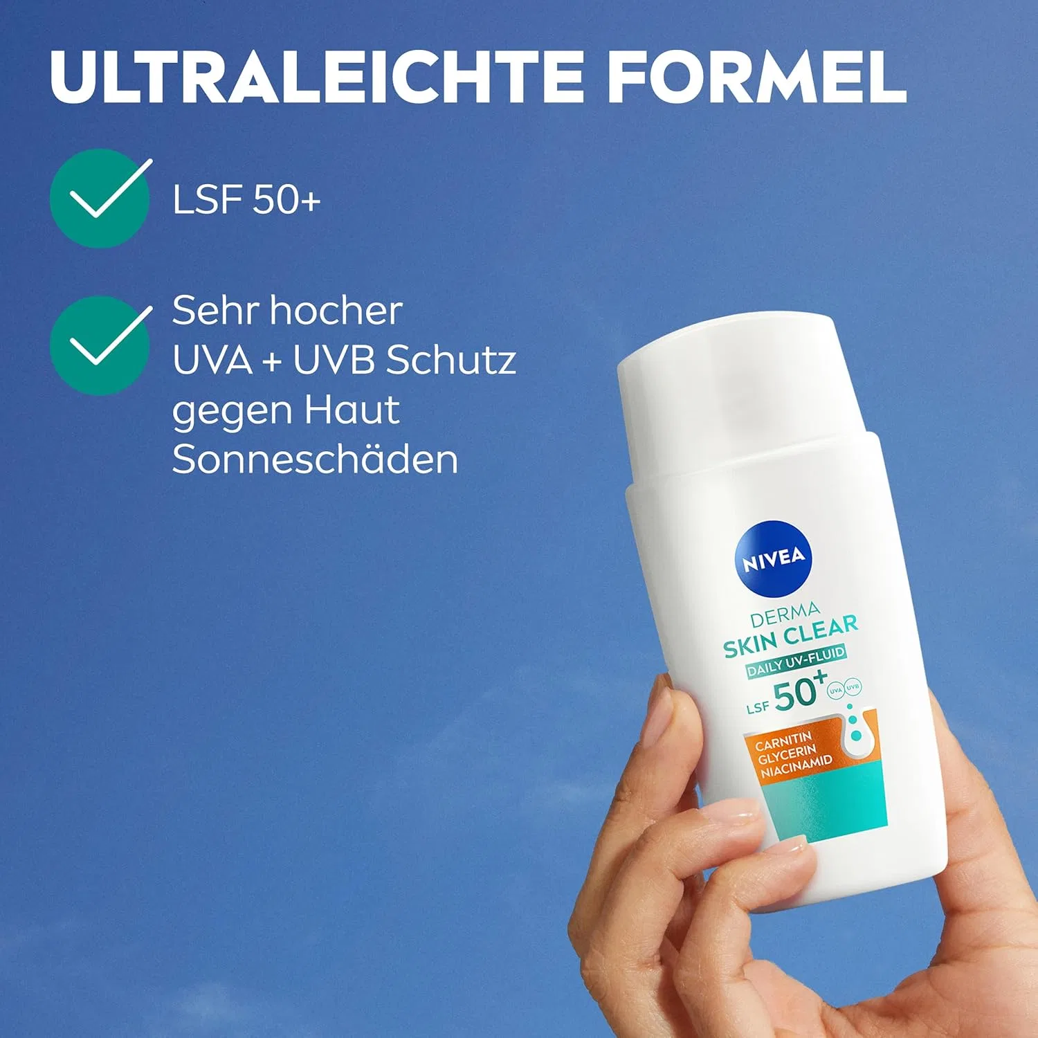 Солнцезащитный флюид для лица «Derma Skin Clear Daily UV Fluid» SPF 50+ 40 мл от NIVEA Nivea — фото 3