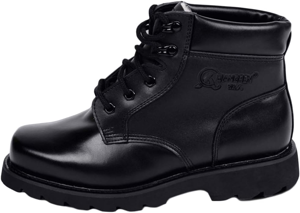 Зимние армейские боевые водонепроницаемые ботинки Wygwlg для мужчин, прочные, на шнуровке, с плюшевой подкладкой, теплые, нескользящие, для пеших походов, черный — фото 2