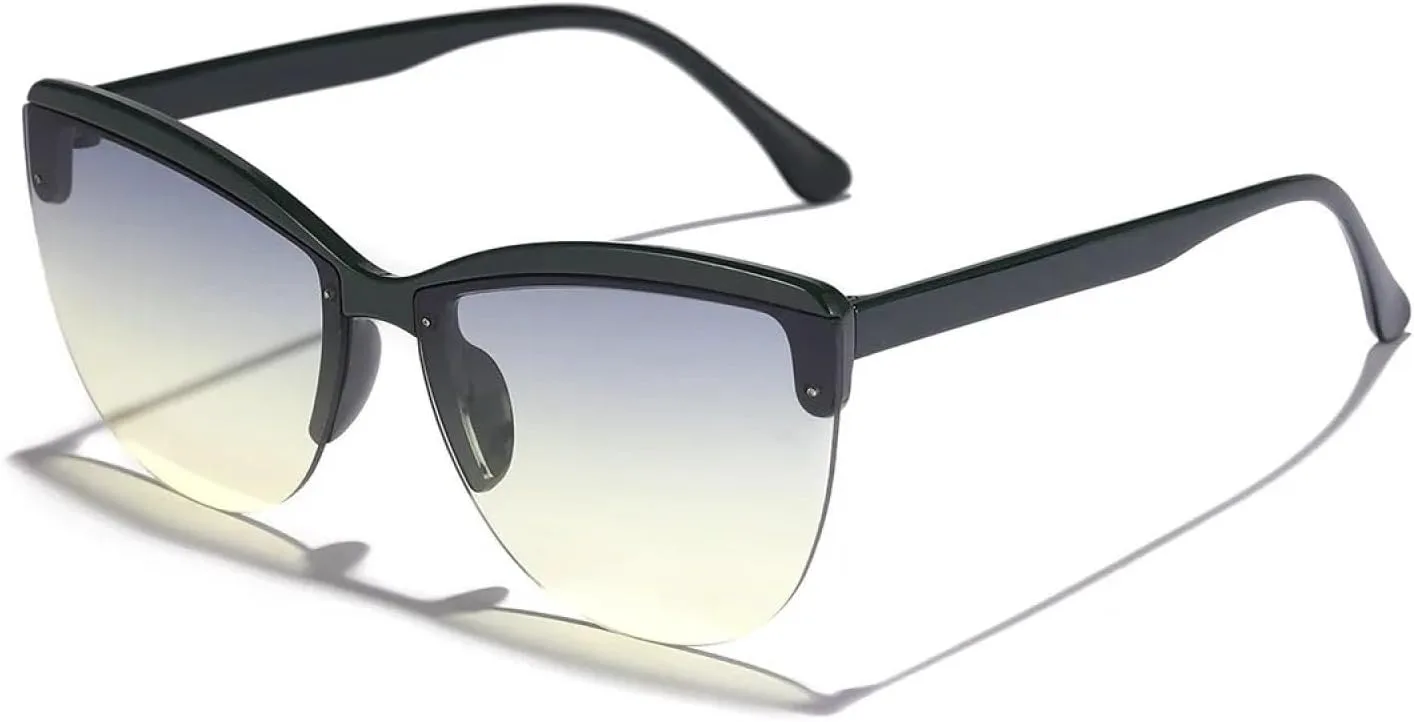 

Винтажные солнцезащитные очки в полуободковой оправе «кошачий глаз» для женщин и мужчин в стиле панк, роскошные, розовые, хип-хоп TYUVIVO, Green Green Yellow