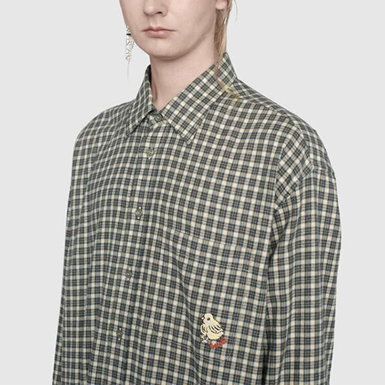 Рубашка мужская Gucci, клетка Tricolor check, зеленый/белый — фото 4