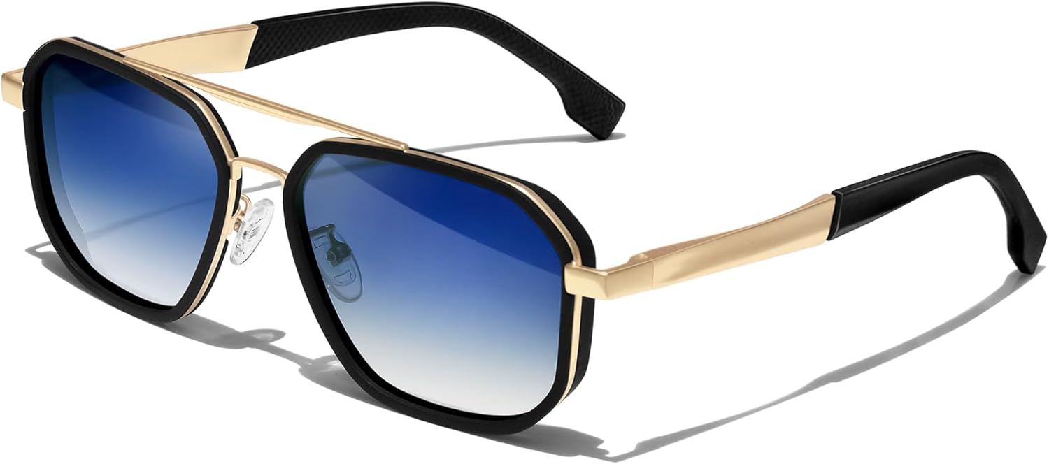 

Солнцезащитные очки-авиаторы KANASTAL для мужчин и женщин, поляризованные, в стиле милитари, с защитой от УФ-излучения UV400, металлические, шестиугольной формы, авиационные, 【a2】matte Black/Gradient Blue