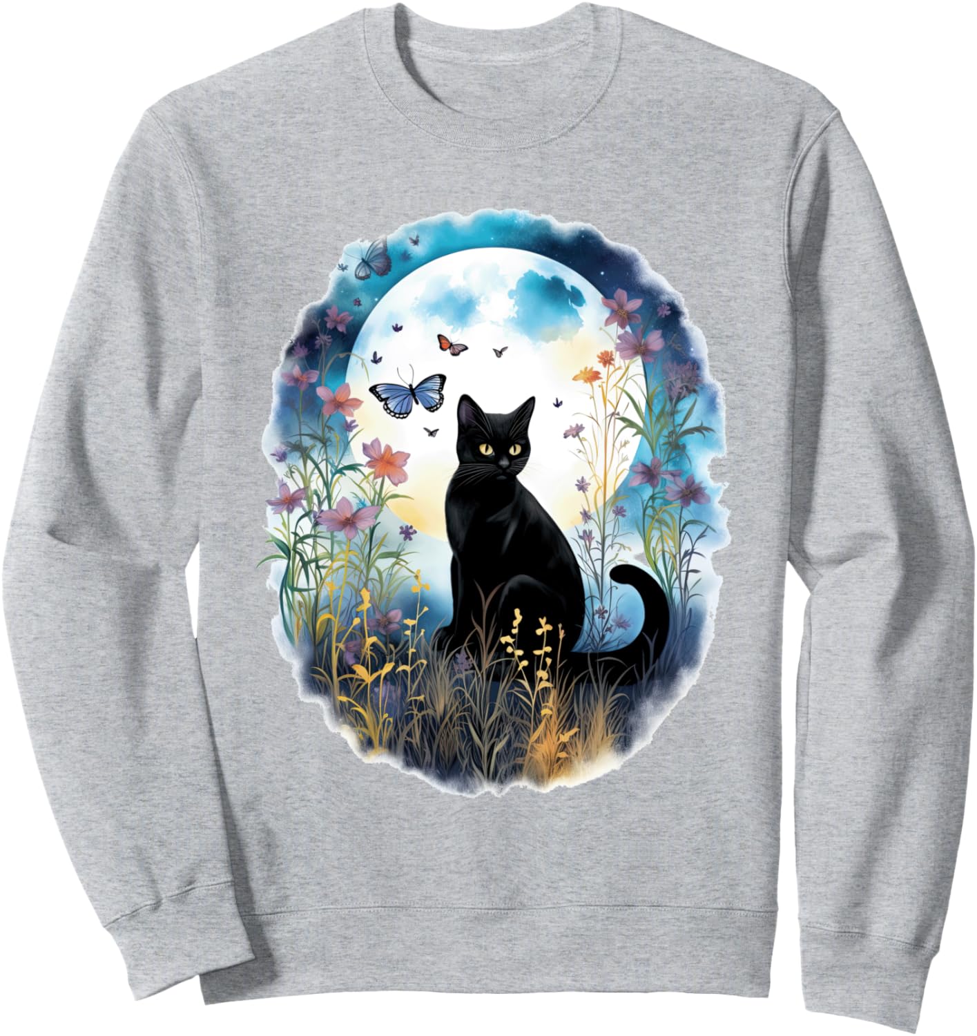

Стильная толстовка с изображением кошки в деревенском стиле, украшенная бабочками и цветами Cottagecore Goblincore And Fairycore Stuff, серый