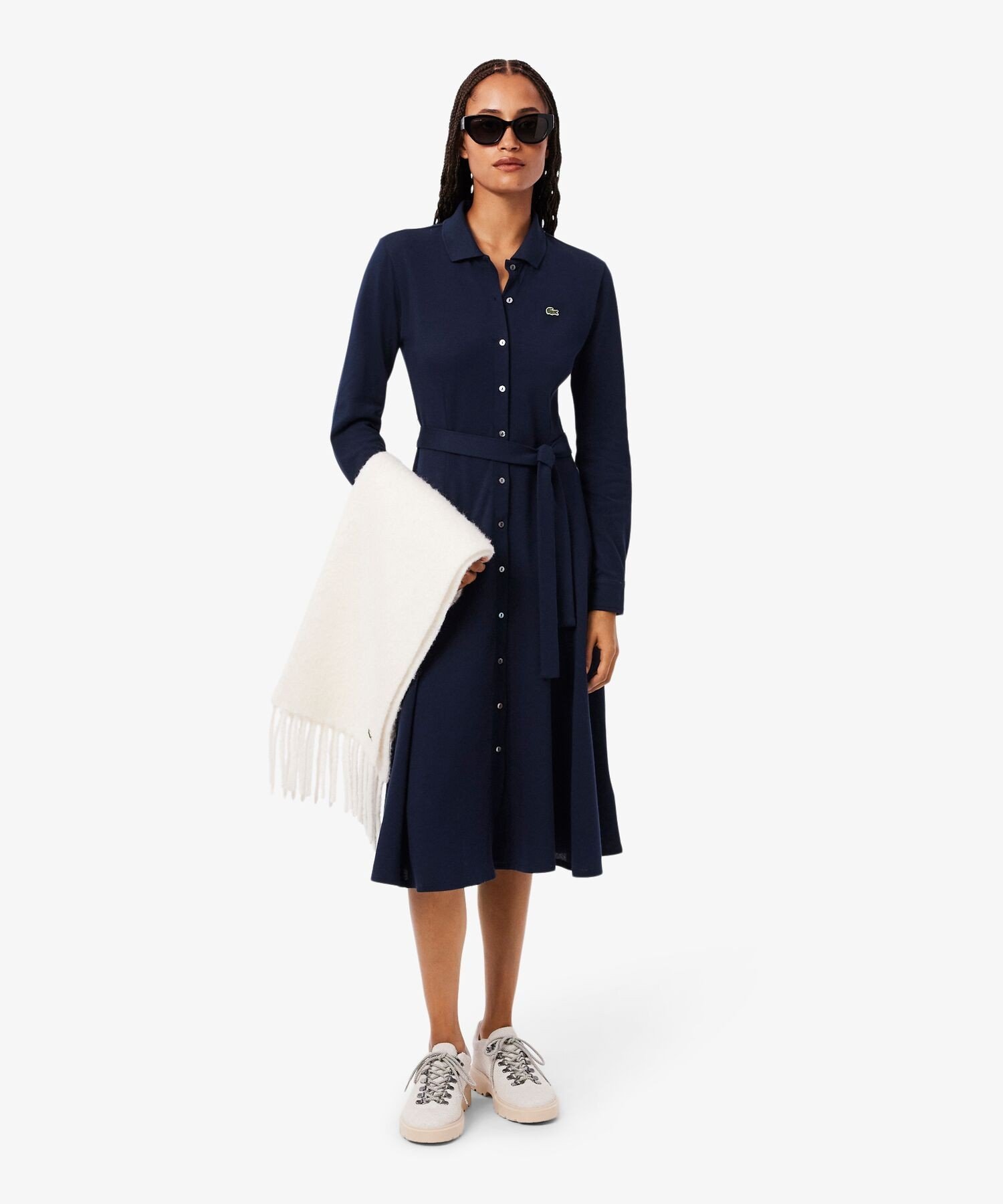 Платье-рубашка LACOSTE Navy из пике с воротником-поло