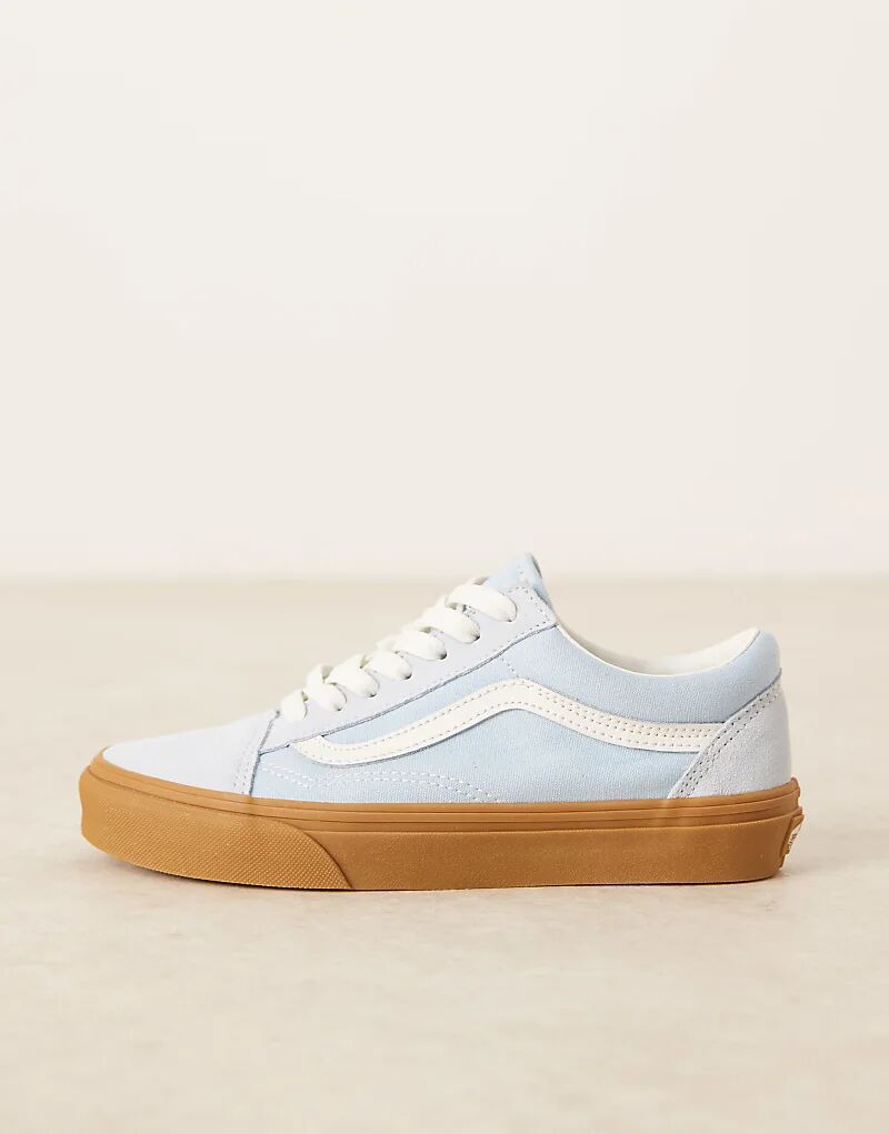 Кроссовки Vans Old Skool светло-голубого цвета с резиновой подошвой — фото 2