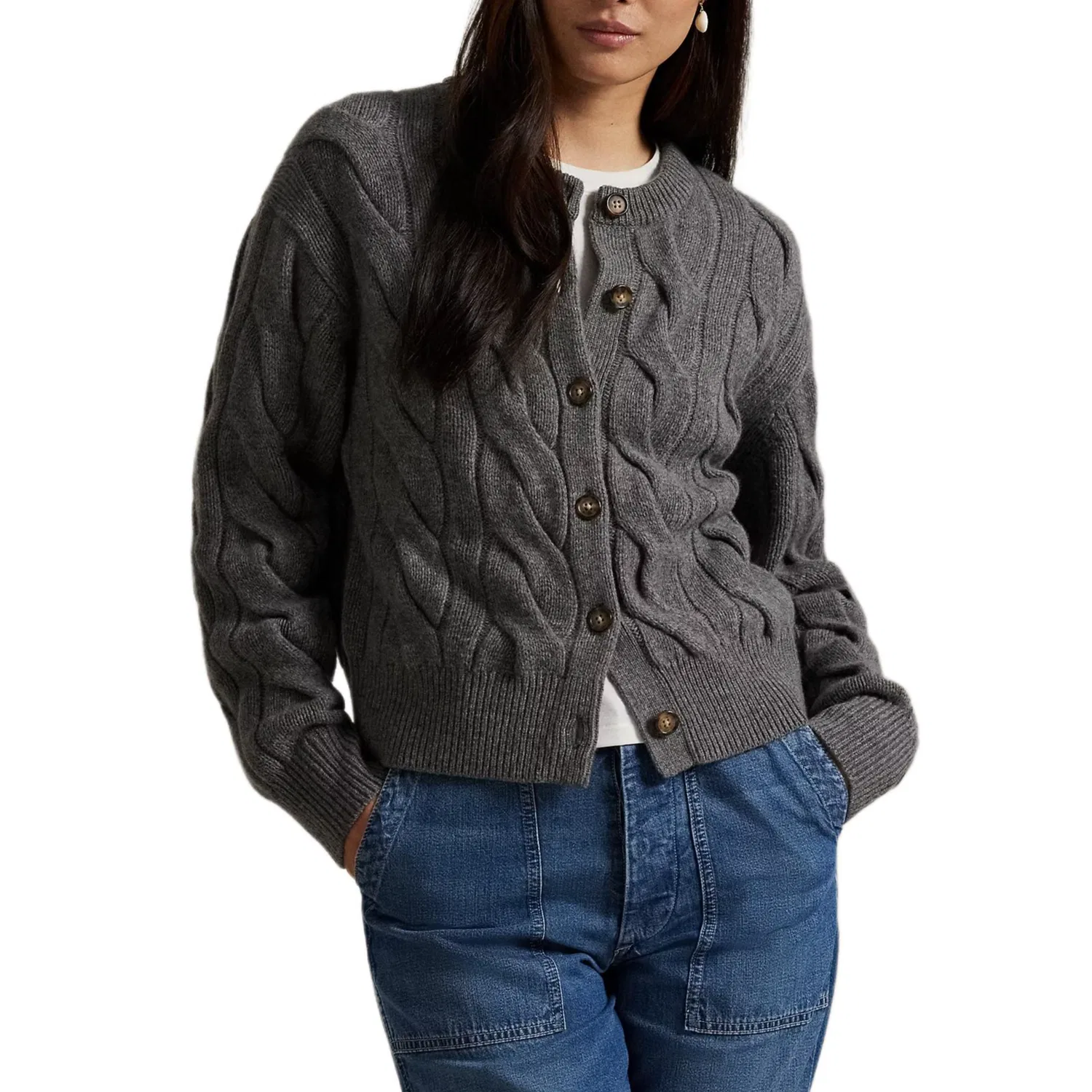 Кардиган фактурный Cable-Knit Polo Ralph Lauren, Flannel Gray — фото 3