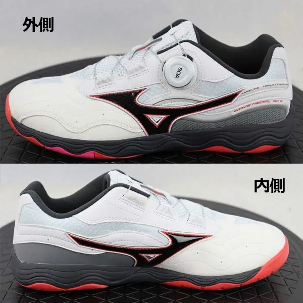 Унисекс кроссовки для настольного тенниса «Wave Medal SP5» с системой BOA от Mizuno, 01 White X Black X Red — фото 3