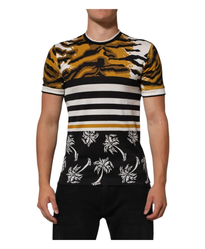 

Мужская футболка с круглым вырезом и принтом в виде пальмовых листьев и леопардового принта. Dolce & Gabbana, мультиколор