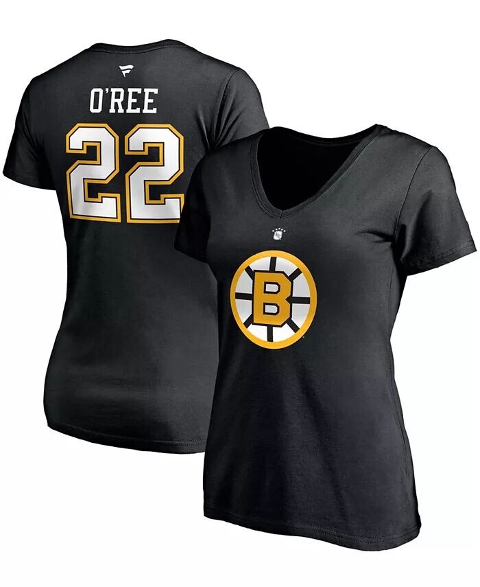 

Женская черная футболка с v-образным вырезом Willie O'Ree Boston Bruins Authentic Stack, имя и номер игрока в отставке Fanatics