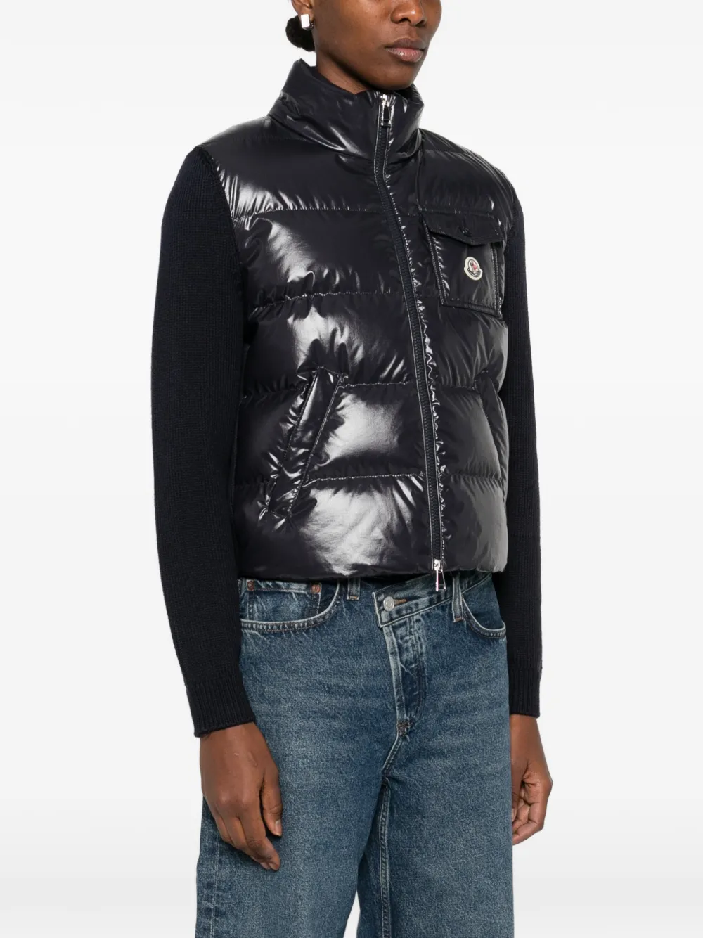 Стеганная куртка с вязанными вставками Moncler, синий — фото 3