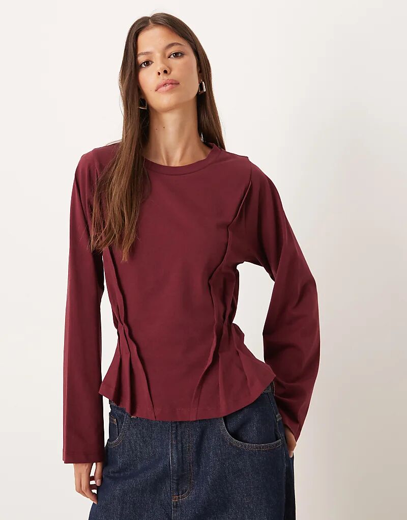 

Лонгслив-корсет ASOS DESIGN с длинными рукавами и декоративными швами бордового цвета