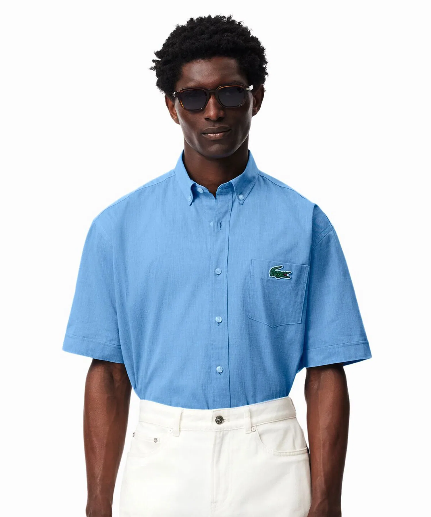 Рубашка Lacoste Классическая Оксфорд, с логотипом, белая — фото 2
