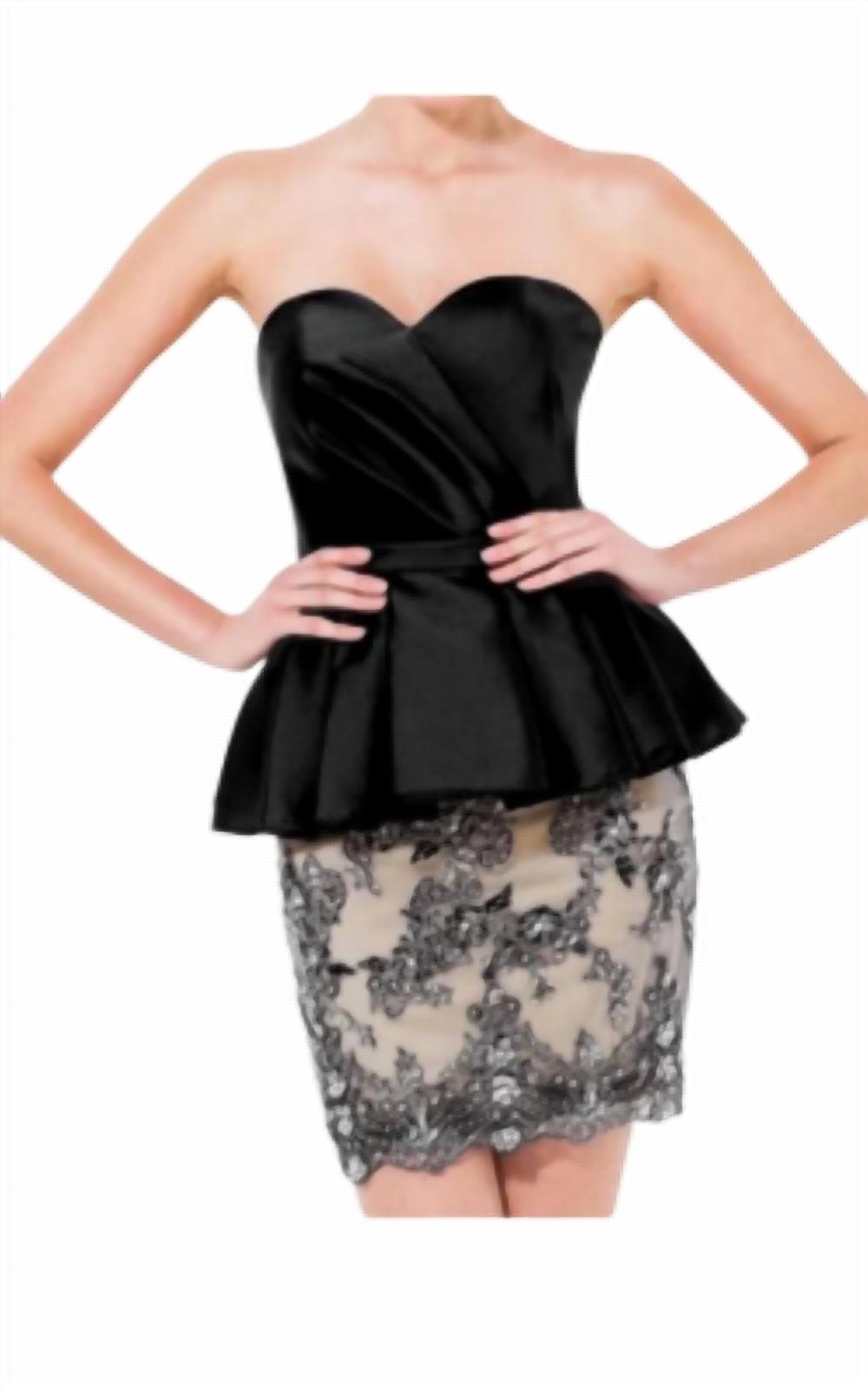 

Коктейльное платье с баской черного/телесного цвета Terani Couture