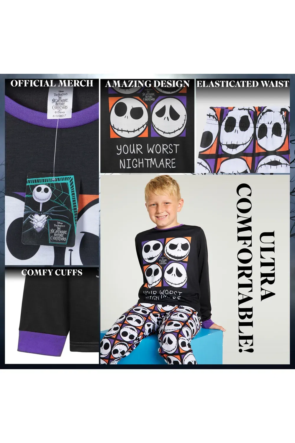 Пижама для мальчиков с персонажами The Nightmare Before Christmas Disney, черный — фото 4