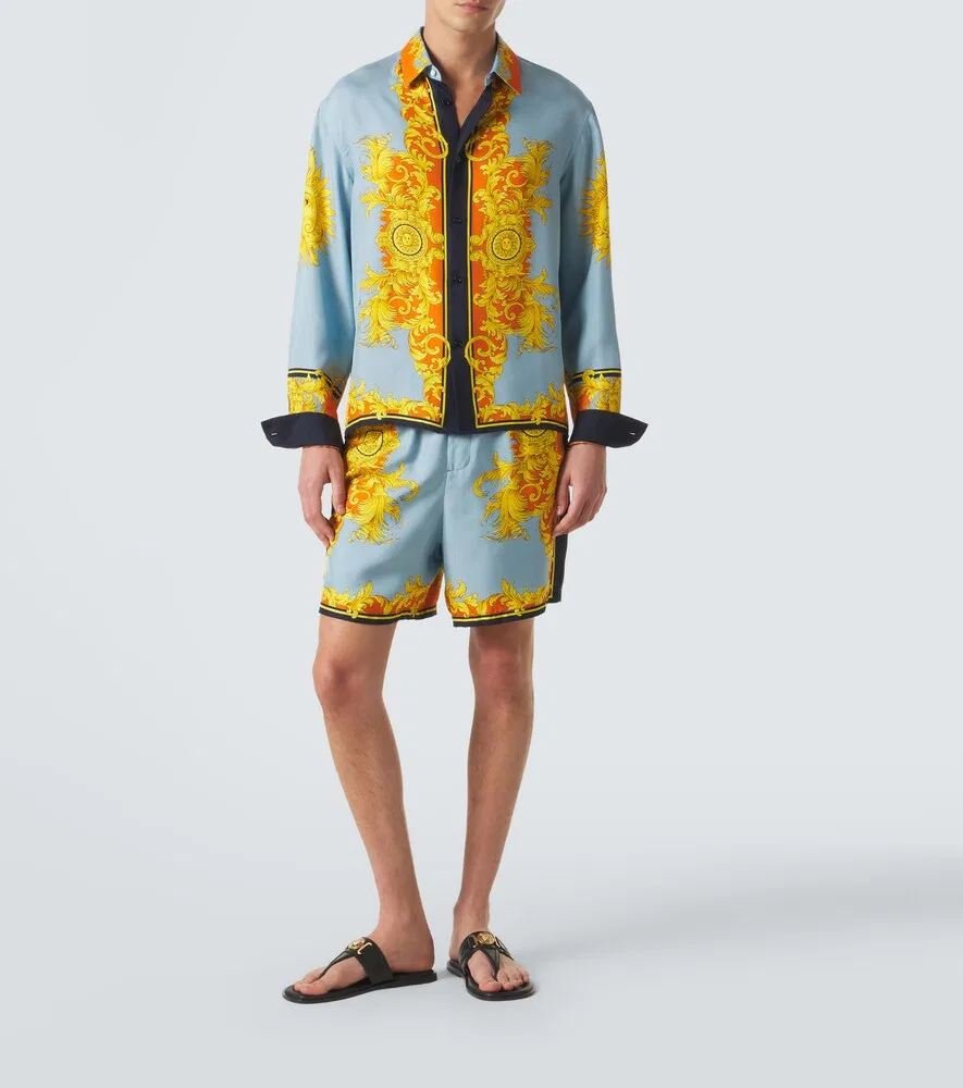 Шелковые шорты с принтом Versace, мультиколор — фото 2
