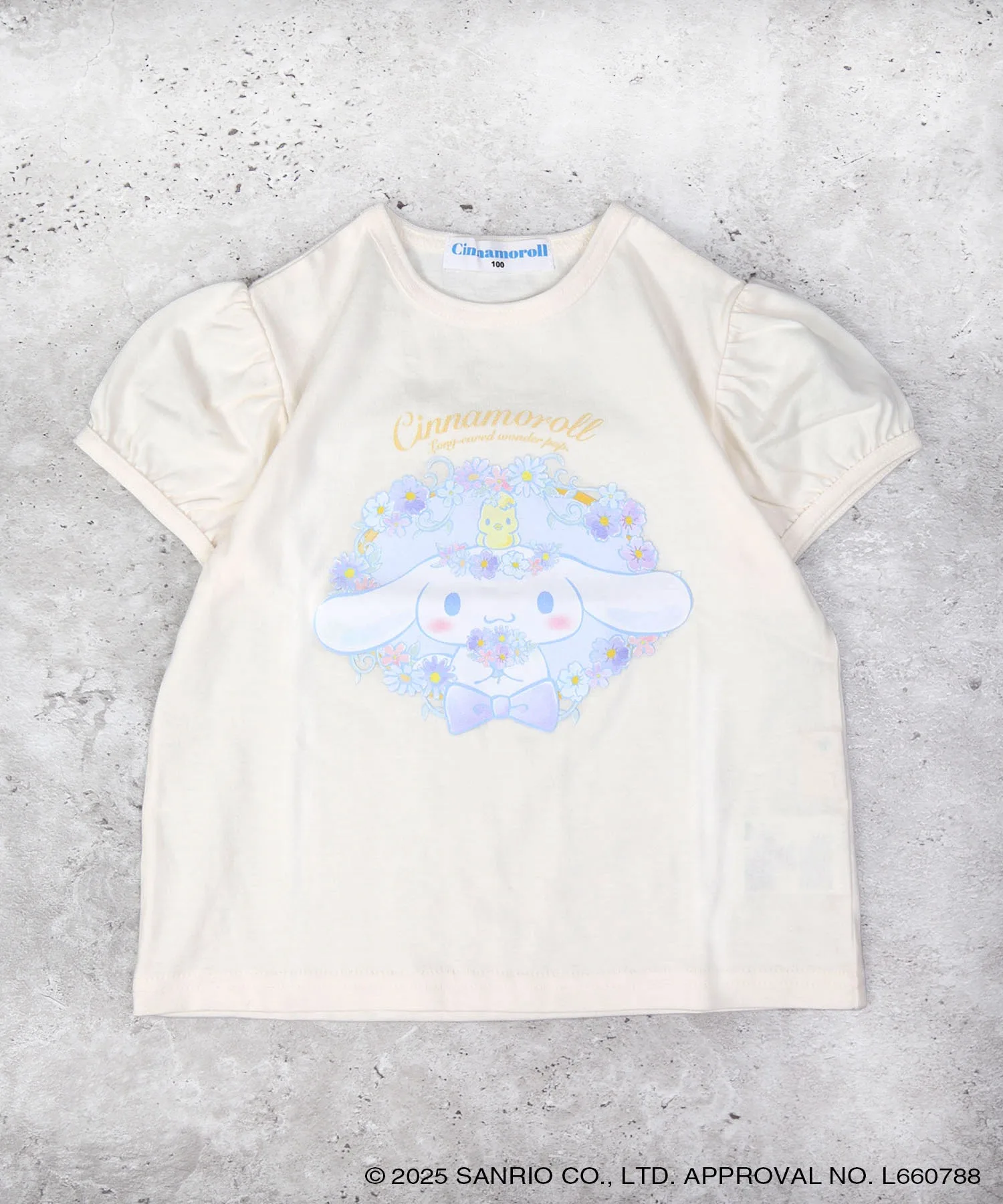 Детская футболка с цветочным принтом La poche biscuit x Cinnamoroll лавандовая — фото 4