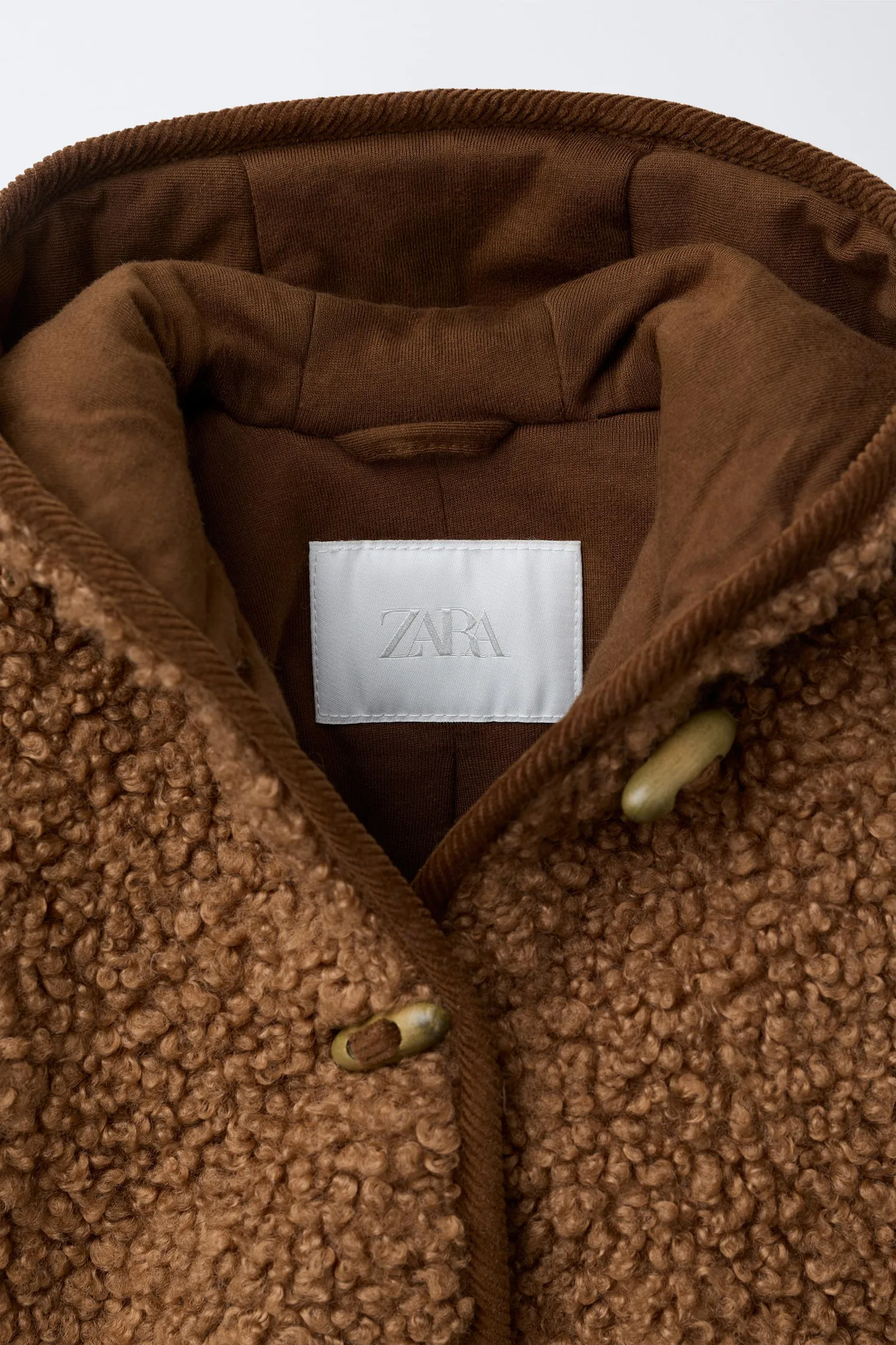 Куртка из искусственной овчины с пожарными застежками Zara, коричневый — фото 3