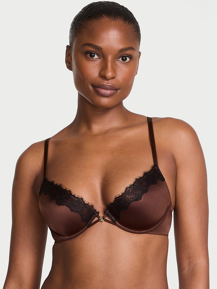 

Гладкий бюстгальтер-полуторка с глубоким вырезом и легкой подкладкой, отделанный кружевом Very Sexy, lace trim ganache