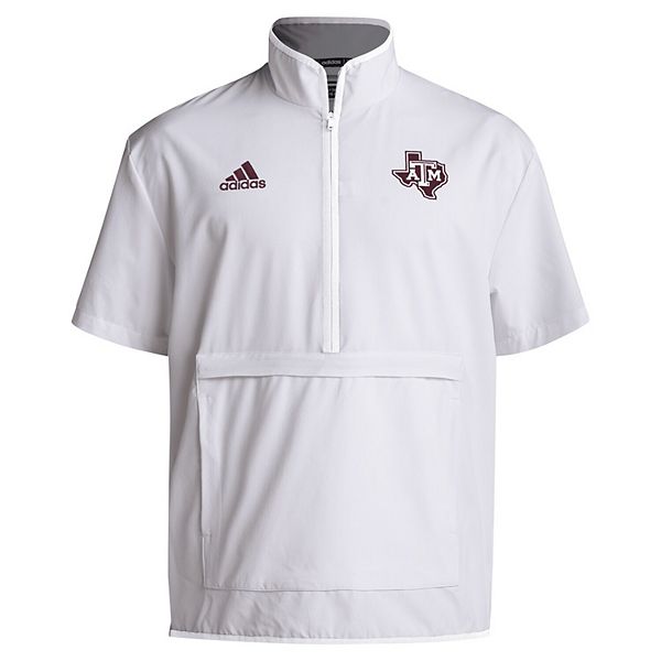 Мужская белая куртка Texas A&M Aggies 2024 Coaches Sideline с полузастежкой и коротким рукавом Adidas — фото 3