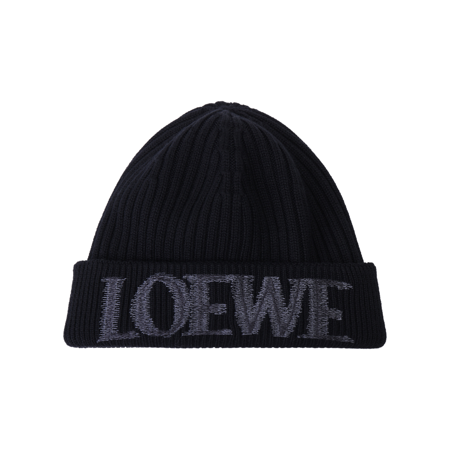 

LOEWE Вышитая логотипом ребристая вязаная шапка, Black