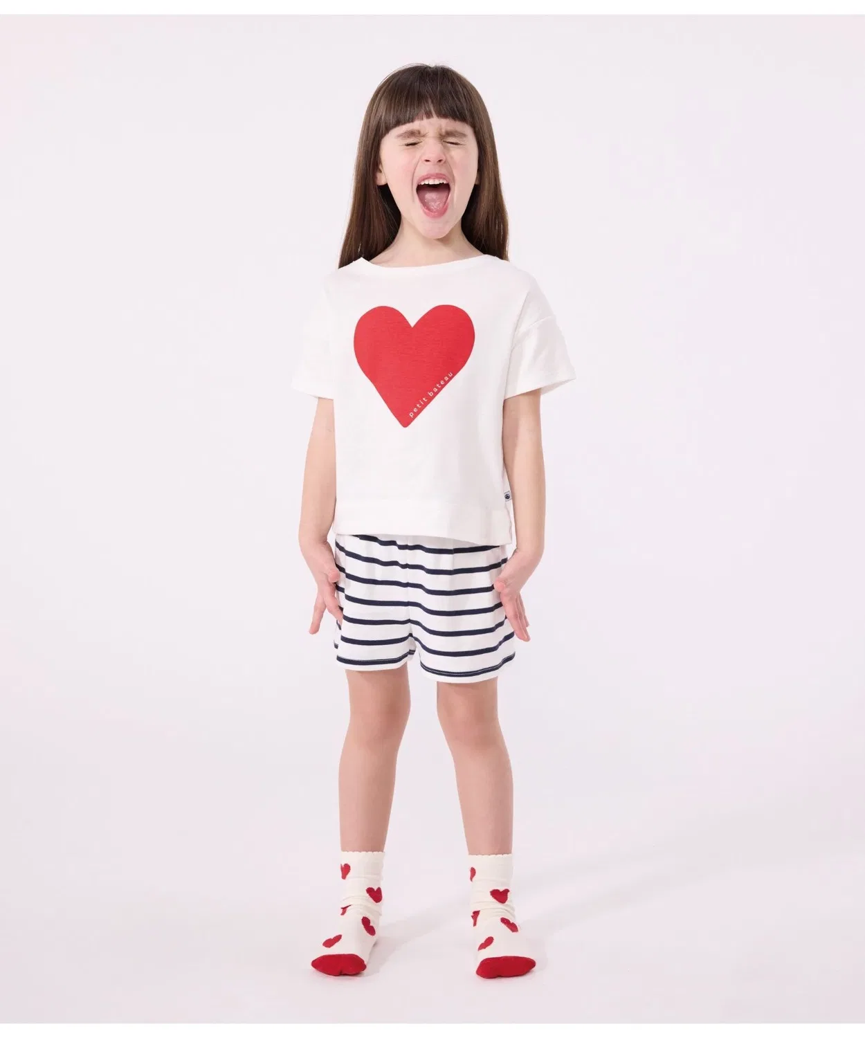 Пижама с коротким рукавом Petit Bateau из 100% хлопка белая с тёмно-синим