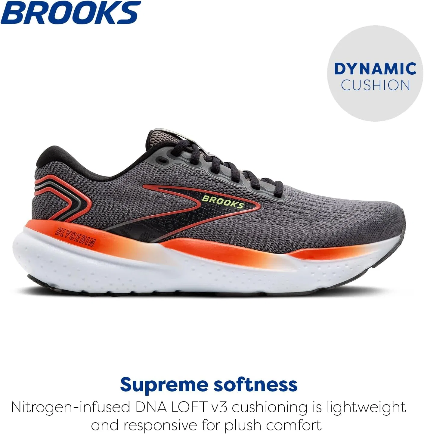 Мужские нейтральные беговые кроссовки Brooks Glycerin 21, Grey, Mandarin Red, Green — фото 2