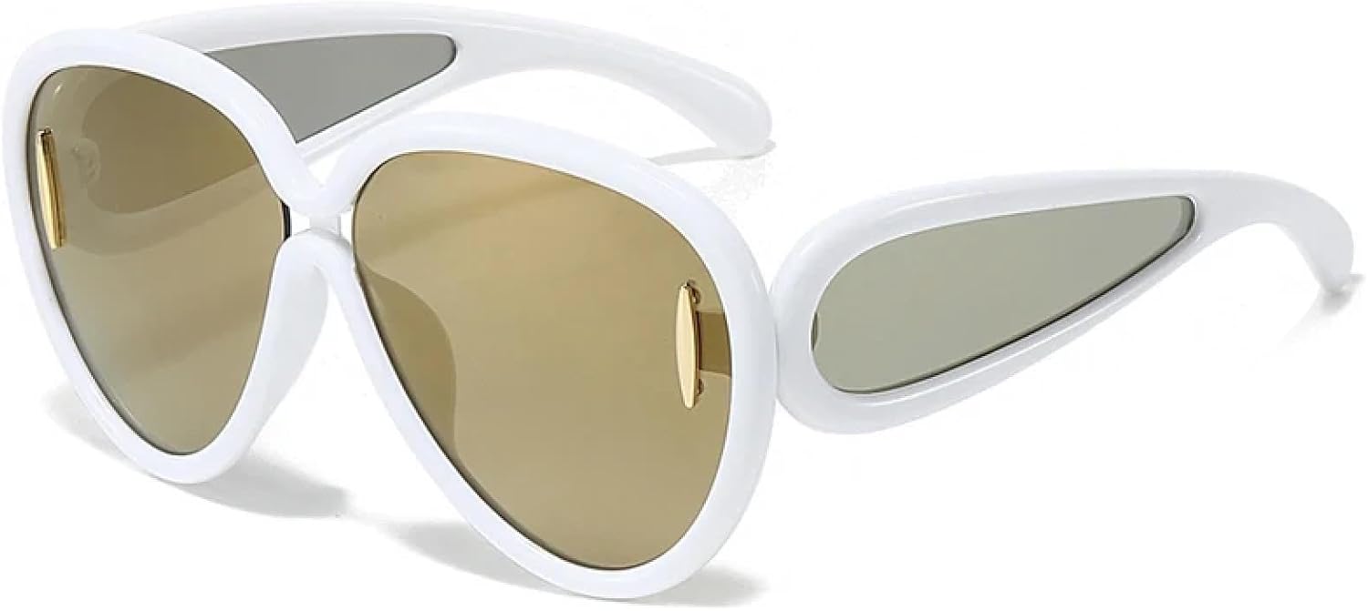 

Спортивные солнцезащитные очки большого размера в стиле стимпанк для женщин и мужчин, очки с индивидуальным дизайном, роскошные очки для женщин, защитные очки от УФ-излучения UV400 TKKTLLT, White Gold