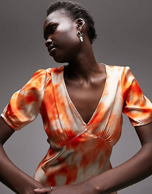 

Оранжевое платье миди с короткими рукавами и косой линией Topshop Tall, Оранжевый, Оранжевое платье миди с короткими рукавами и косой линией Topshop Tall