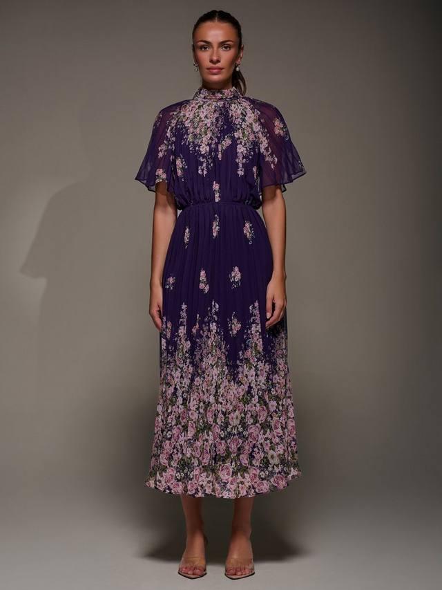 

Платье с высоким воротником из цветочного шифона Jolie Moi, Purple