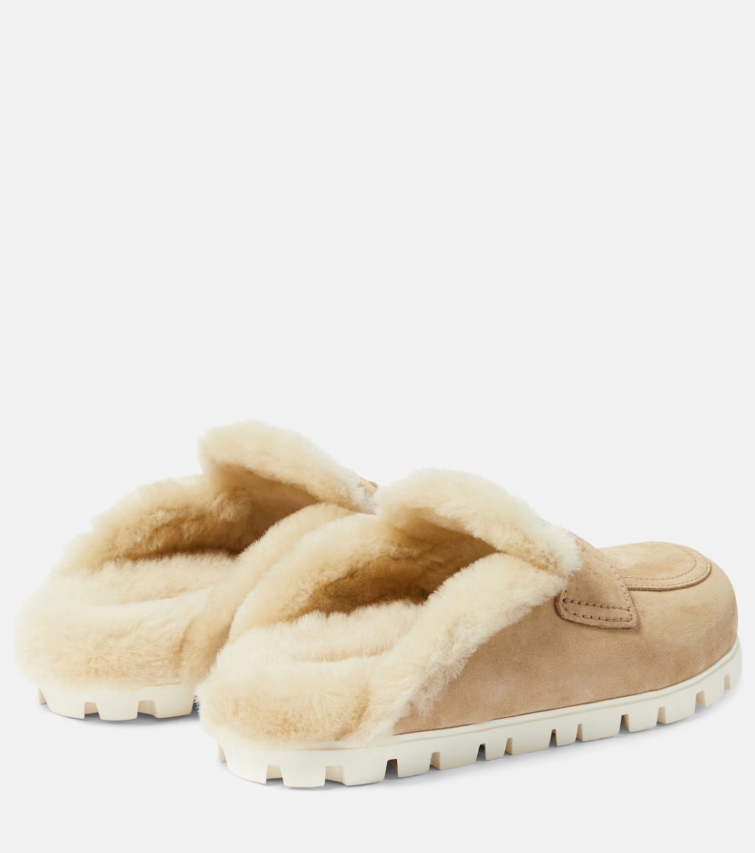 Замшевые тапочки с подкладкой из овчины Miu Miu, Ecru' — фото 3
