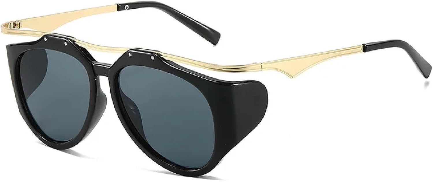 

Солнцезащитные очки в толстом стиле для мужчин, панк, роскошные солнцезащитные очки для женщин и мужчин, ретро, ​​черные, с защитой от УФ-излучения UV400 HHZZYVY, Black-black