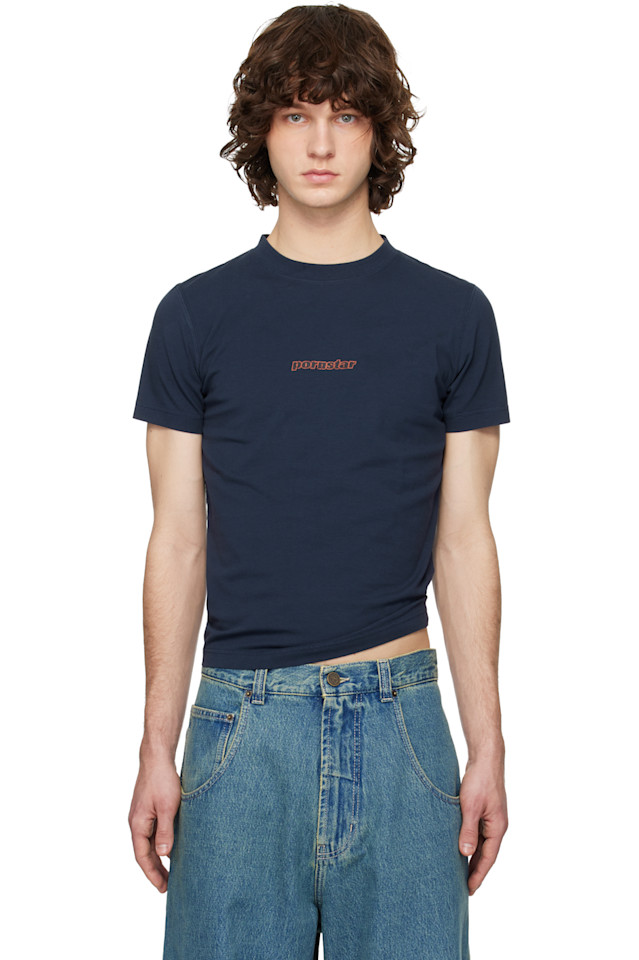

Облегающая футболка «Порнозвезда» Vetements, темно-синий