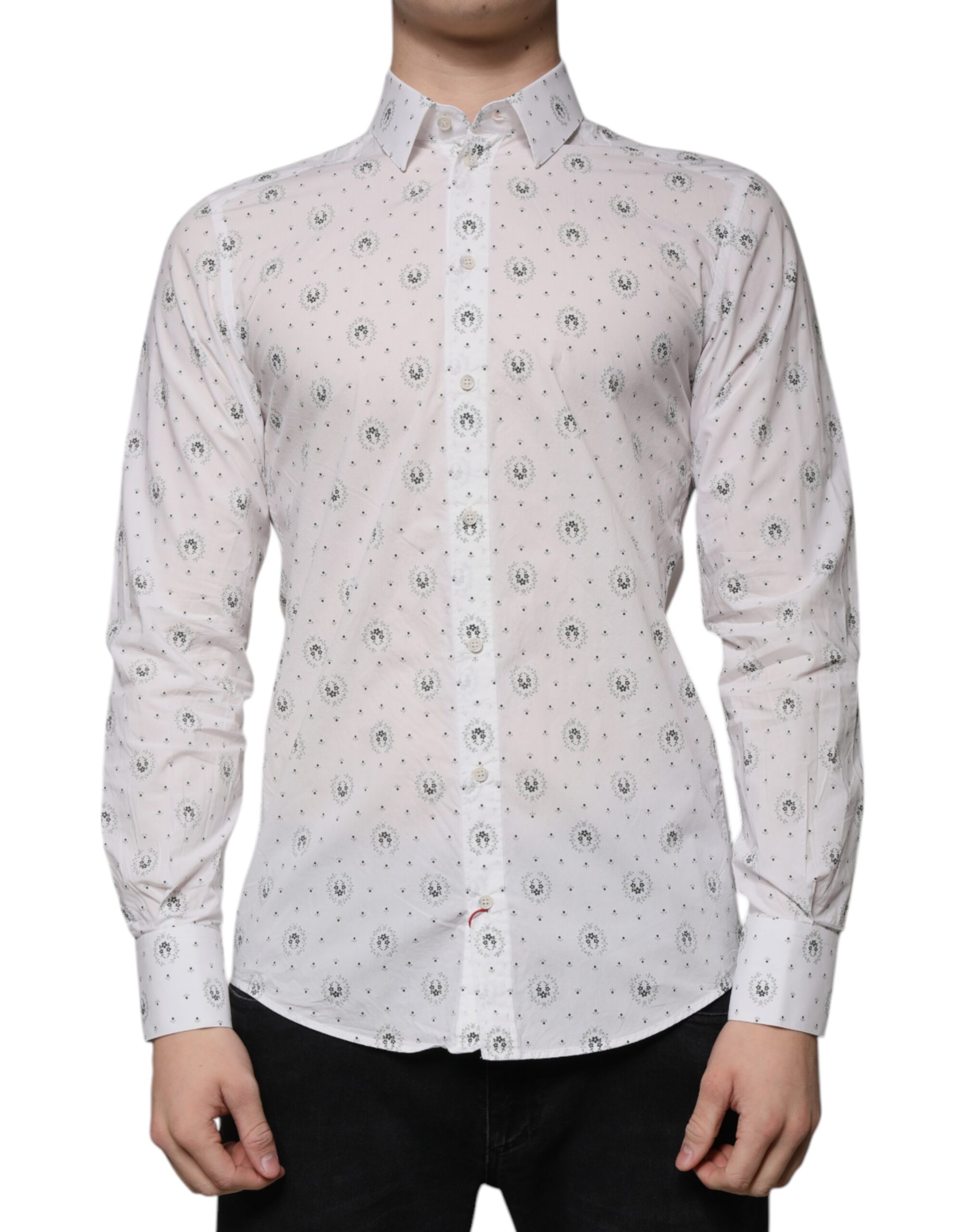 

Белая хлопковая рубашка с принтом Slim Fit для мужчин Dolce & Gabbana