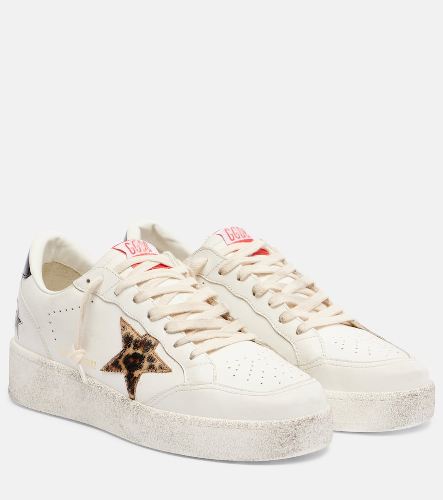 Кожаные кроссовки Ball Star на платформе Golden Goose, White/Beige Brown Leo/Blk