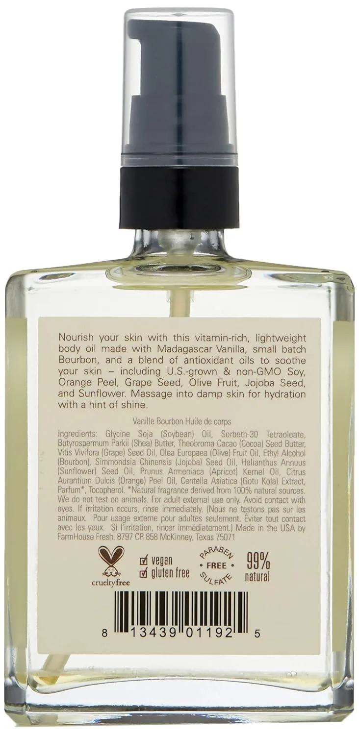 Масло для тела FarmHouse Fresh Vanilla Bourbon, Ваниль Бурбон, 4 жидких унции 118 мл (1 шт.), Olive — фото 2